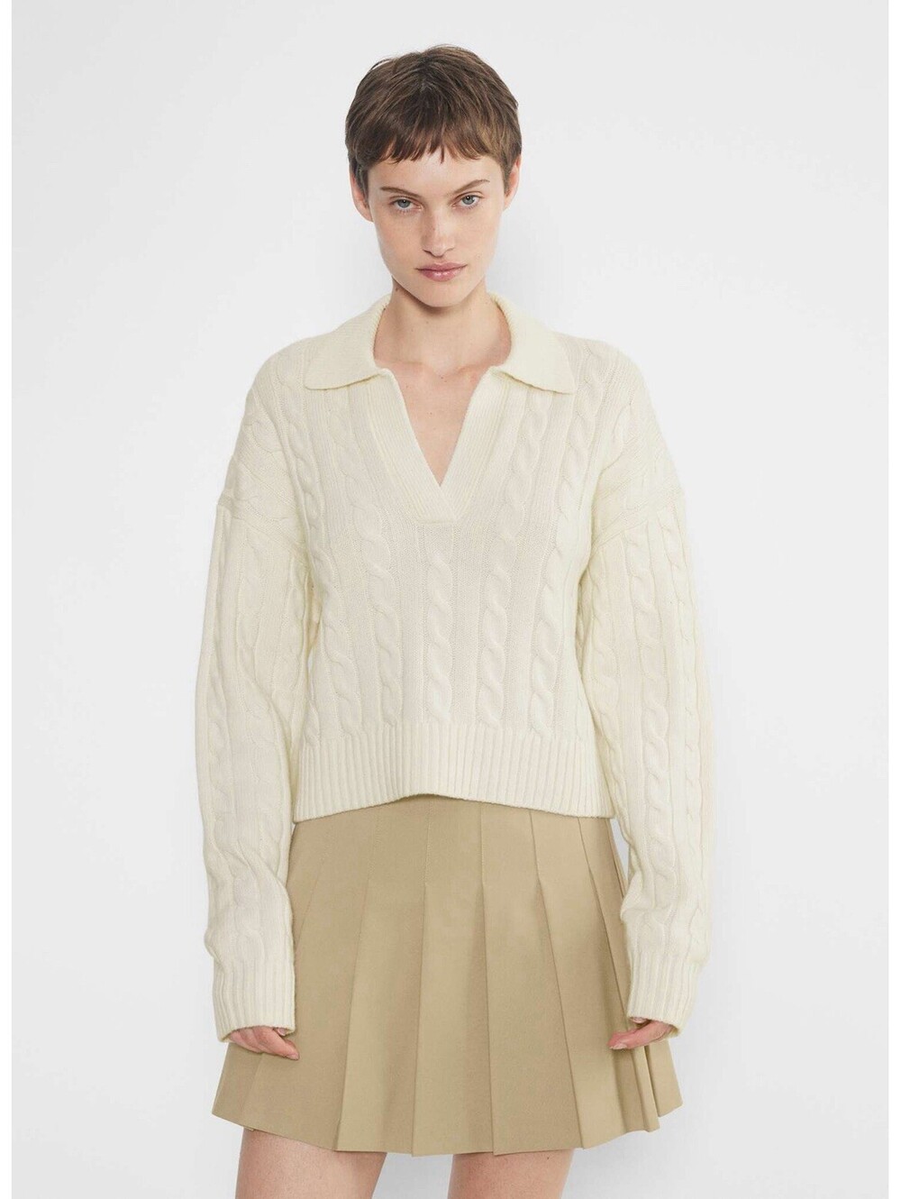 Aritzia Sunday Best Lottie Wool Blend Sweater Cable Knit Cream Womens Size M EUC